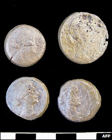 Coins bearing the image of Cleopatra and found at the temple of Taposiris Magna