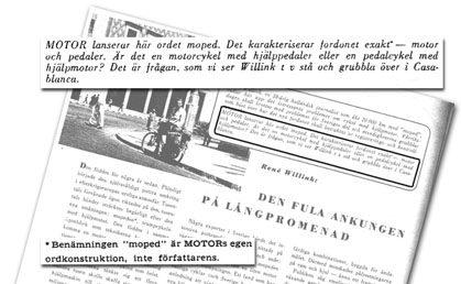 Ordet moped i tidningen Motor, nr 6 1952